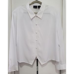 Vintage Embroidered Long Sleeve White Blouse with Shoulder pads